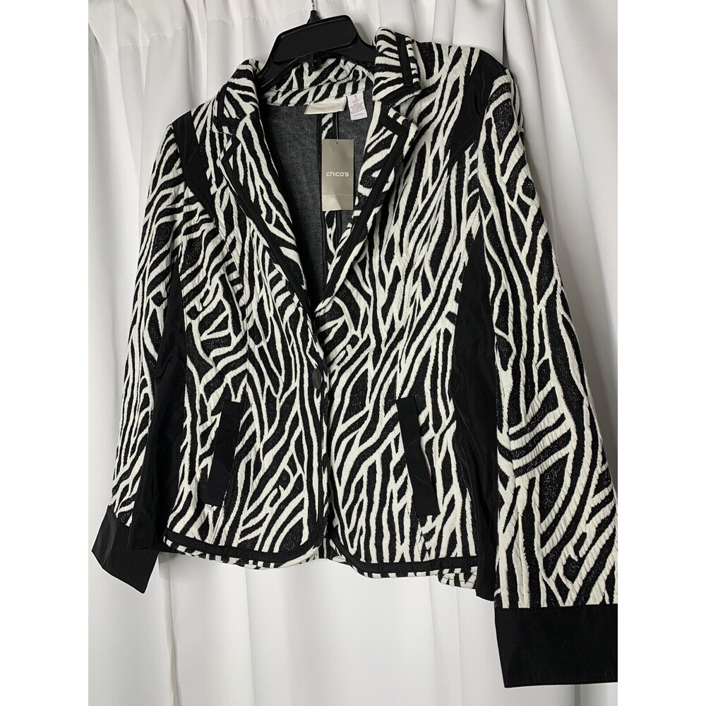 Chico's NWT Black White Abstract Zebra Print Blazer 1 M 8
